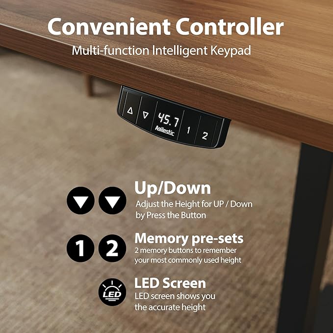 Agilestic Electric Standing Desk, 71 x 24 Inches Height Adjustable Desk, Sit Stand up for Work Office Home, Ergonomic Rising Computer Table with Memory Preset, Dark Walnut