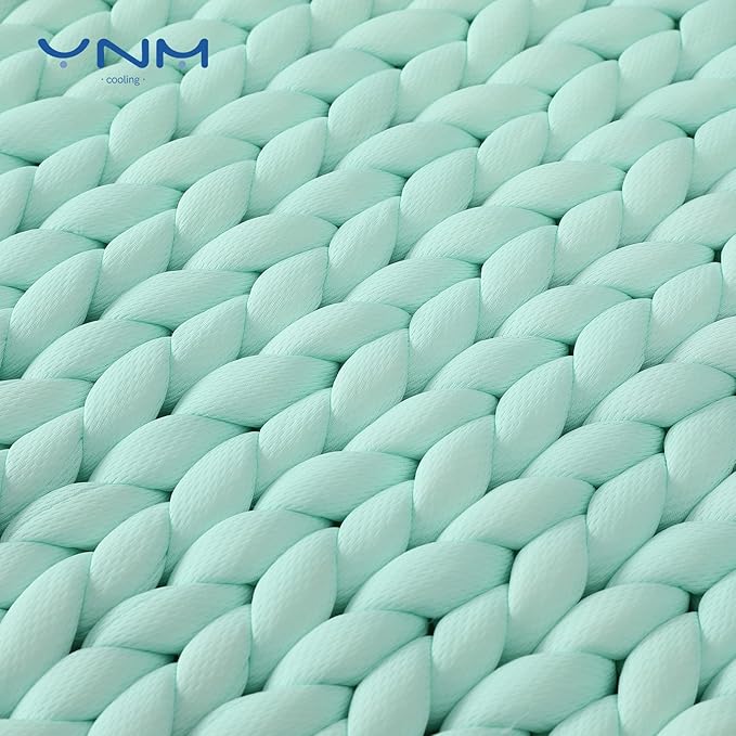 YnM Cooling Weighted Blanket, Handmade Chunky Yarn Knitted Design, Temperature Regulating and Breathable, Machine Washable Throw for Sleep or Home Decor (Menthe Green, 80x87 Inch, 25lbs)