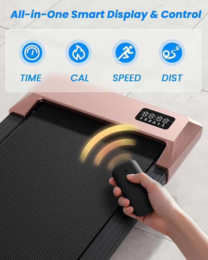 DeerRun Under Desk Walking Pad Treadmill with 6% Manual Incline, 0.6-3.8 MPH Walking Speed, 2.5 HP, 300 lb Capacity, App & Remote Control, for Home Office & Small Spaces