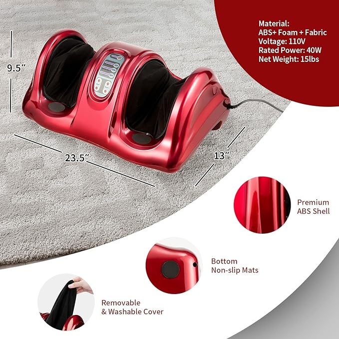 Giantex Shiatsu Foot Massager Machine for Feet, Leg Calf Ankle, Nerve Pain Therapy Spa Gift Deep Kneading Rolling Massage, Electric Shiatsu Foot Massager w/Remote, 4 Modes, Red