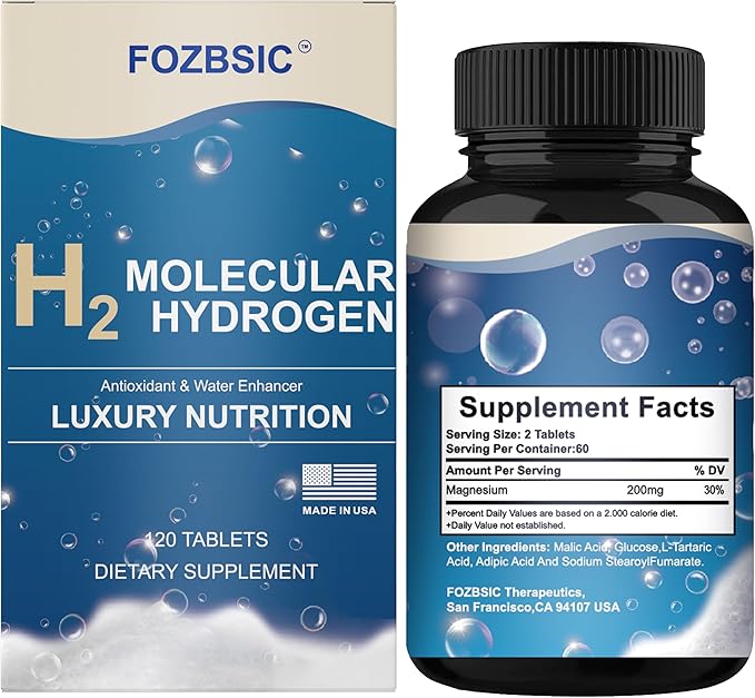 Hydrogen Water Tablets with Magnesium - H2 Molecular Tabs for Drinking Water, Non-GMO, Gluten-Free and Vegan - Supports Energy - 120 Count (60 Servings)