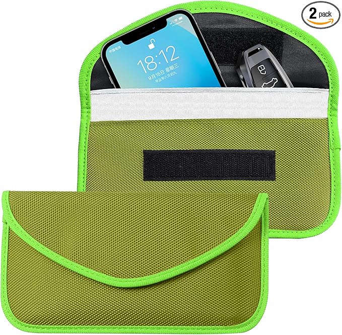 2PCS Faraday Bags for Car Key and Cell Phone, Signal Blocking Bag, Faraday Key Fob Protector, Universal Cell Phone Privacy Card Protection Car Accessories for Anti-Thefting (Green)