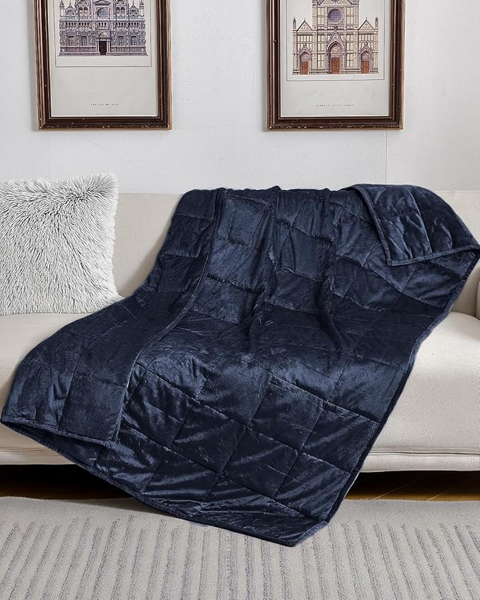 Topblan Weighted Blanket Queen Size 15lbs, Adult Weighted Blankets with Soft Warm Fabric for Sleeping and Calming, Adult Heavy Blanket for Sofa Bed, Navy Blue, 60 x 80 inches