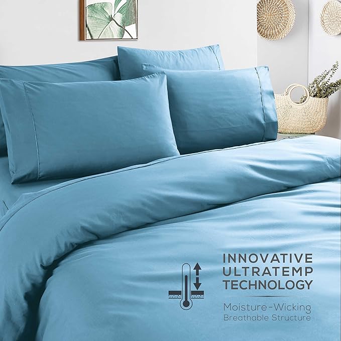 Mueller Luxury 6 Piece Queen Sheet Set - Ultra-Soft 1800 Series, Cooling & Breathable Hotel Quality Bed Sheets, Deep Pocket up to 16" - Hypoallergenic, Wrinkle-Resistant, Oeko-TEX, Denim