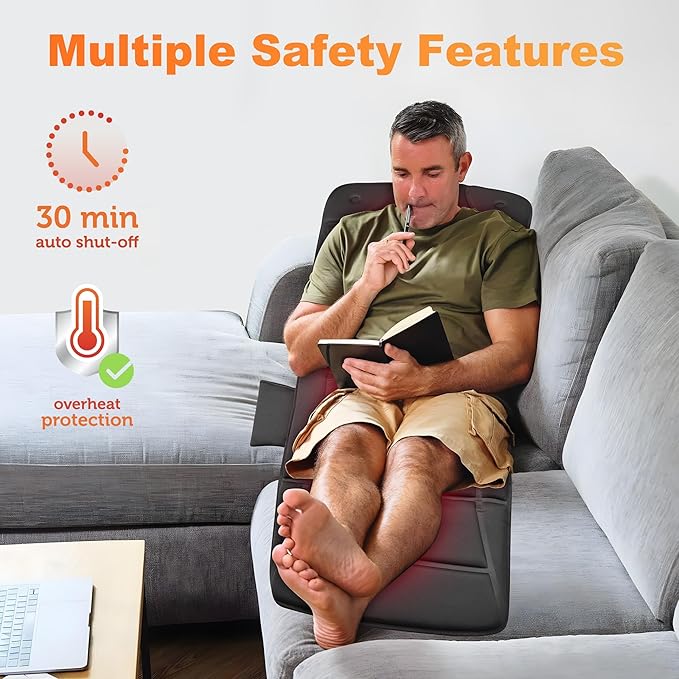 CILI Massage Mat Full Body,Massager Chair Pad,10 Vibration Motors & 5 Massage Modes,Back Massager for Bed,Massage Mattress Pad for Back,Heating Pad with Auto Shut Off