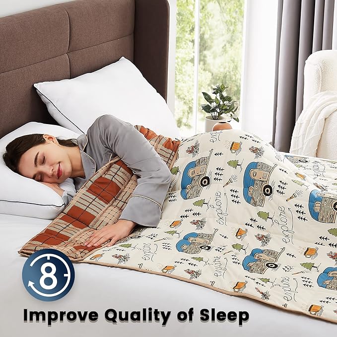 CuteKing Weighted Blanket for Adults (15lbs, 48"x72", Camping) Heavy Blanket for 140-150lbs, Weighted Blanket for Cooling & Heating with Premium Glass Beads, Thick Blanket for Adult All-Season
