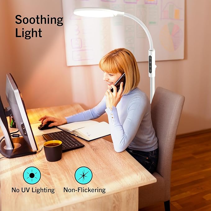 PRIMETEK Light Lamp, Dual Control with Remote & Touch Screen, 10000LUX, Adjustable Neck, Multi-Purpose, Portable, LED Light Technology, 5 Color Temperatures & 10 Brightness Levels, UV-Free