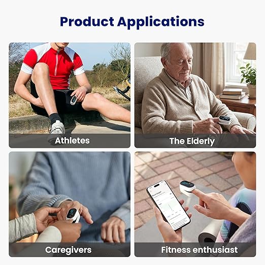 Bluetooth Pulse Oximeter Fingertip, Smart Blood Oxygen Saturation Monitor with App for Sports & Aviation, Accurate SpO2 & Heart Rate Reader with Full OLED Screen, Perfusion Index, Batteries Included