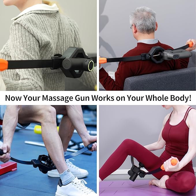 Massage Gun Holder for Hard to Reach Areas. Relieve Muscle Pain in Shoulders, Upper Back, Lower Back, Legs. Compatible with Most Massage Guns. Unlock Full Body, Deep Tissue Relief