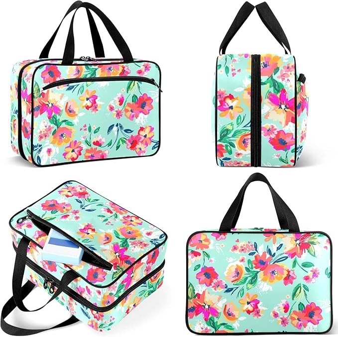 Naanle Pill Organizer Bag Travel Pill Bottle Medicine Organizer Home Storage Medication Bag for Vitamin Supplements, Watercolor Spring Flowers Empty First Aid Bag for Car Camping, 1.0 Count