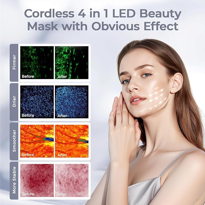 Red Light Therapy for Face-LED Face Mask Light Therapy with 3 Gears,2500mAh Battery,Infrared Red Light Therapy Mask for Home Working Travel Yoga Sleep