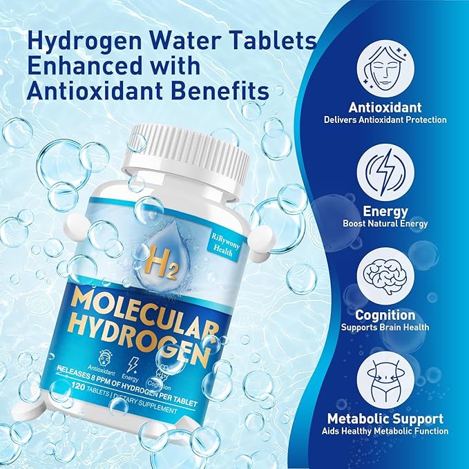 Hydrogen Water Tablets & Hydrogen Tablets, H2 Molecular Hydrogen for Drinking Water with Magnesium, 12 PPM Supplements for Mental Clarity, Cognitive Function and Energy, 120 Counts