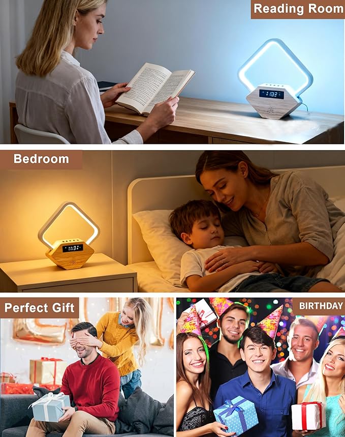 Light Therapy Lamp with Sunrise Alarm Clock,White Noise Machine & Dual USB Fast Charger (PD22.5W/QC3.0),Touch Night Light for Home Office, Gift for Men Women