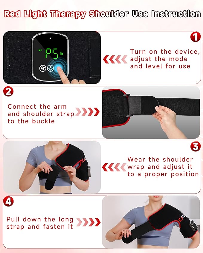 Cordless Red Light Therapy for Shoulder with Vibration Massage, 5000mAh Rechargeable Heated Shoulder Pad Massager, 660nm&850nm Near Infrared Light Therapy for Joint Pain Relief (Black)