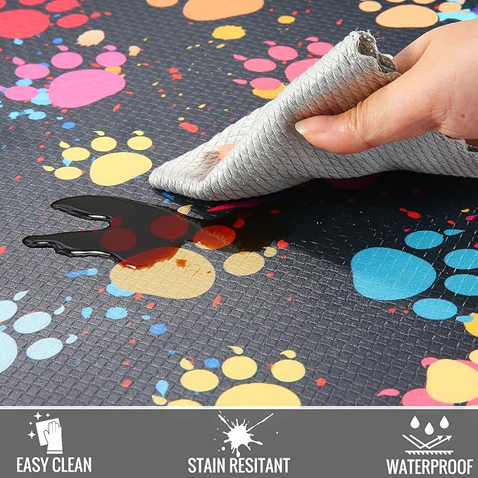 Extra Large Kitchen Mat Cushioned Anti-Fatigue Floor Mat,Waterproof Non-Skid Kitchen Mats and Rugs Ergonomic Comfort Standing Mat for Sink, Home, Office, Laundry, Colorful Paws (Multicolor)