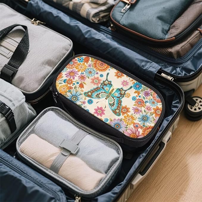 Butterfly Boho Flowers Insulin Cooler Travel Case Diabetic Insulated Organizer Lightweight Cooling Travel Bag for Insulin Pen and Medication Diabetic Supplies