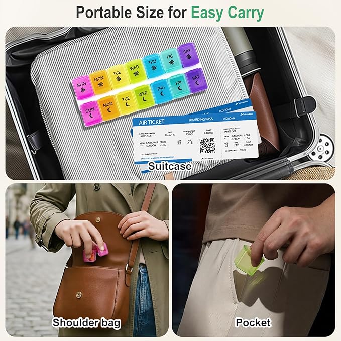 Zentiky Magnetic Pill Organizer for Fridge - AM PM Pill Organizer 2 Times a Day,Magnetic Weekly Pill Organizer 7 Day Medicine Pill Case for Daily Supplement,Vitamins,Medication