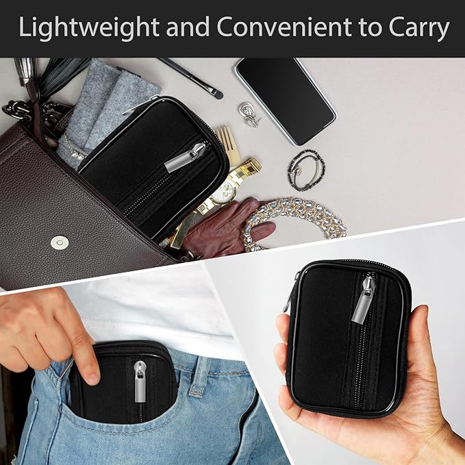 Pill Case Weekly Travel Pill Organizer for Purse with Removable 7 Day Pill Box Premium Neoprene Pill Container for Travel Purse Accessory, Vitamin, Supplement, Small Pieces Arrangement-Elegant Black
