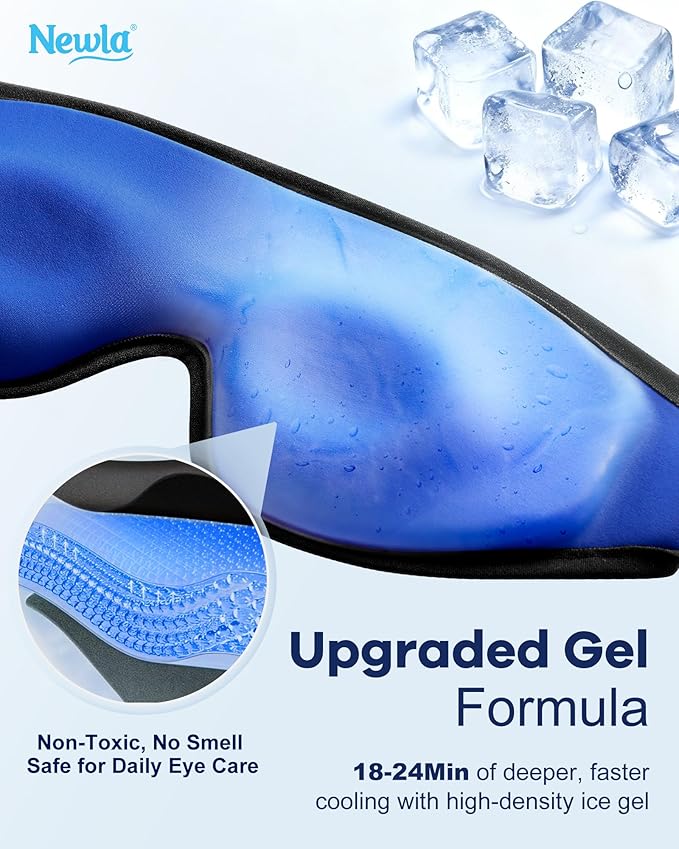 Upgraded Cooling Gel Eye Mask for Puffy Eyes: Larger Full-Eye Cover Design, FSA Eligible Items HSA, Ice-Cold Therapy Relief, Headache & Migraine Relief, Reusable Cold Compress for Eye Strain (Black)