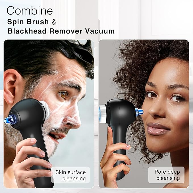 Electric Facial Cleansing Brush with LCD Screen, 3-in-1 Face Scrubber & Optional Blackhead Remover, Rechargeable, IPX7 Waterproof, Gentle Daily & Deep Cleaning for All Skin Types