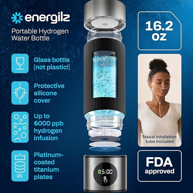 Hydrogen Water Bottle | 16.2 oz (480 ml) Hydrogen Water Generator | 6000 PPB Hydrogenator Machine | SPE/PEM Ionizer Generator (Silver)