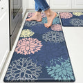 StepLively Kitchen Mats, 2 PCS Cushioned Anti-Fatigue Floral Pattern, Oeko-TEX Certified Washable Non-Slip Standing Mats for Kitchen, Office, Sink & Laundry (17.3"x30"+17.3"x47", Blue)