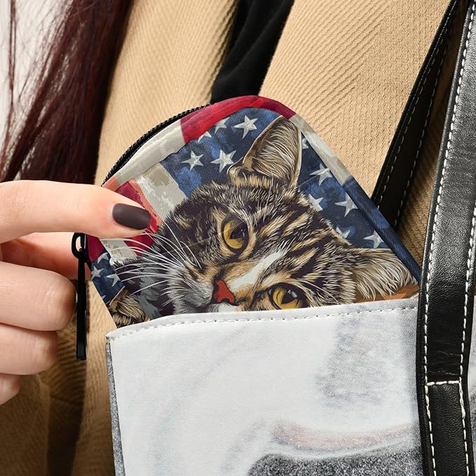 American Flag Cat Travel Medicine Organizer Bag Compact Pill Case with Inner Compartments & Secure Zipper for Women Men Seniors