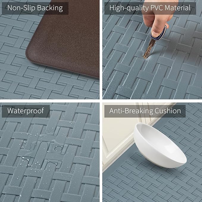 UKISS Kitchen Rugs ，Waterproof Kitchen Mats ，Cushioned Anti Fatigue Kitchen Mat for Floor, Non-Slip Comfort Foam Standing Mat for Kitchen, Floor Home, Office, Sink, Laundry (Grey, 17.3"x39")