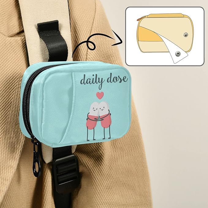 Naanle Cartoon Pills Heart Pill Box 7 Day Case Bag Travel Organizer with Zipper Portable Weekly Compact Size for Vitamin Supplement Holder A Cartoon Red Blue 4.6 x 3.14 x 1.88 Inch 0.12 kilograms
