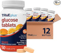 TRUEplus Glucose Tablets, Chewable, Orange Flavor, 15g Fast-Acting Carbohydrates, Fat Free, Gluten Free, Raise Low Blood Sugar and Boost Energy, 50 Count, 12 Bottles