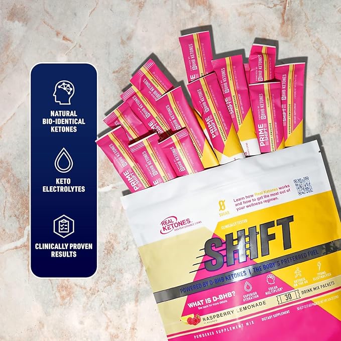 Real Ketones BHB Exogenous Ketones Drink Mix Packets | Electrolytes Powder Packets No Sugar, 4 Main Fasting Electrolytes Plus Hydrating Patented Keto BHB - 30 Count Raspberry Lemonade