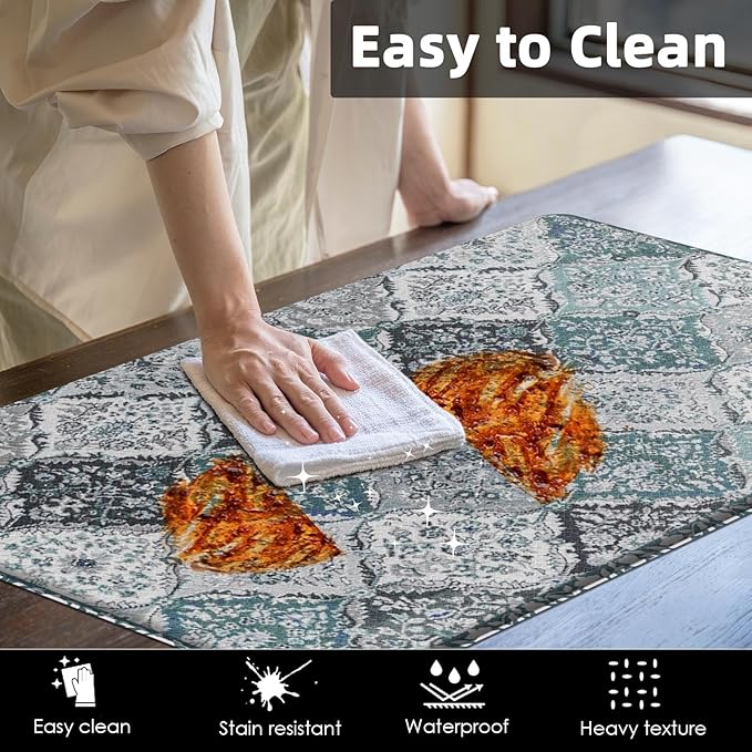 Arttown Boho Anti-Fatigue Kitchen Rug Set of 2 Morocco Cushioned Floor Standing Mat Waterproof Non-Slip Mat and PVC Ergonomic Comfort Foam Rug