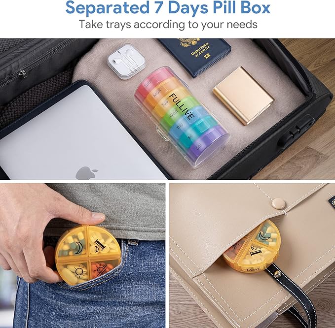 Weekly Pill Organizer 4 Times a Day, 7 Day Pill Cases, Large Portable Pill Box Medicine Organizer for Pills Vitamin Fish Oil Supplement