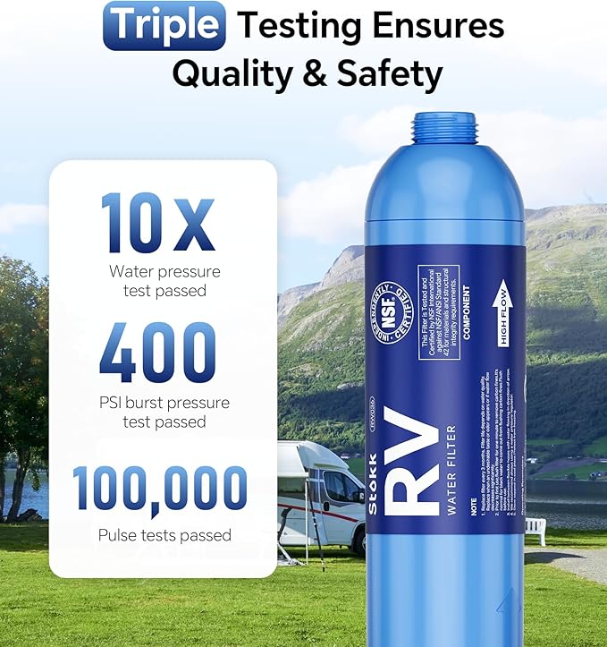 Stokk RV Water Filter with Flexible Hose Protector, NSF Certified, Inline Water Hose Filter for Garden, Camper and Pool, Greatly Reduces Bad Taste, Chlorine, Odor, Rust and Sediment, 2 Pack