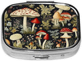 Pill Box-2 Compartment Small Pill Case Square Organizer Case with Mirror Portable Metal Medicine Box Travel Container for Pocket & Purse Women Men(Mushroom)