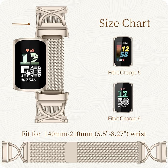 JKD X-Shape Metal Band Compatible with Fitbit Charge 6/ Charge 5 Bands for Women Men, Soft Stainless Steel Mesh Loop Strap Bracelet Wrist Band Replacement for Fitbit Charge 5/ Charge 6 Fitness Tracker