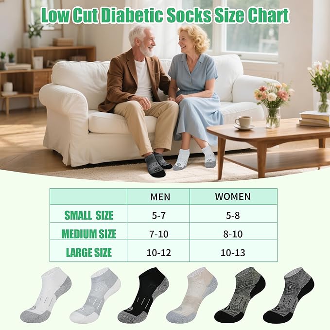 Diabetic Socks for Men,4 & 6 Pairs Low Cut Bamboo Viscose Wide Mens Diabetic Socks Size 9-11 10-13