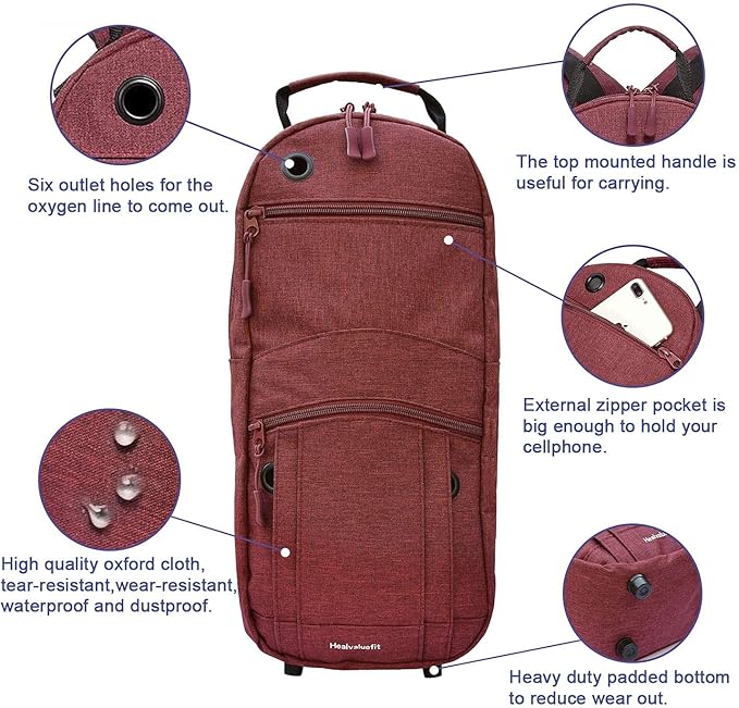 Oxygen Tank Backpack O2 Cylinder Carrying Holder Bag Fit Size M4/A, M6/B, M9/C, M2, ML6 -Red (not for the D Oxygen Tank)