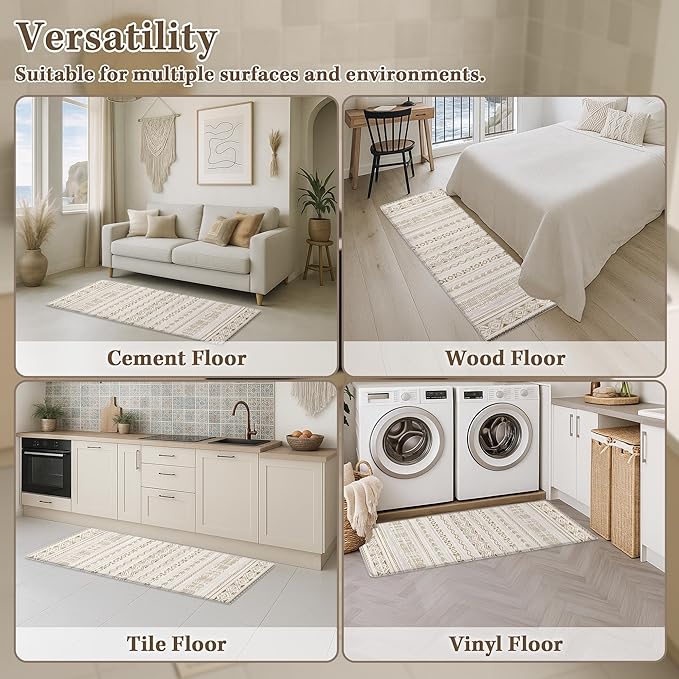 Arttown Anti Fatigue Mats for Kitchen Floor, Boho Moroccan Farmhouse Kitchen Mats Cushioned Anti Fatigue Rug, Waterproof Non-Slip Washable Kitchen Rugs and PVC - Brown/Cream
