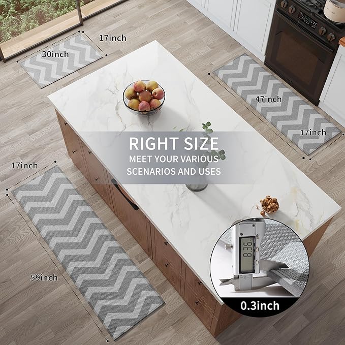 Kitchen Runner Rugs Non Slip Washable, Super Absorbent Long Kitchen Mats for Floor, Linen-Look Woven Long Sink Mat Standing Floor Mat, Easy Clean, Gray 17"x59"