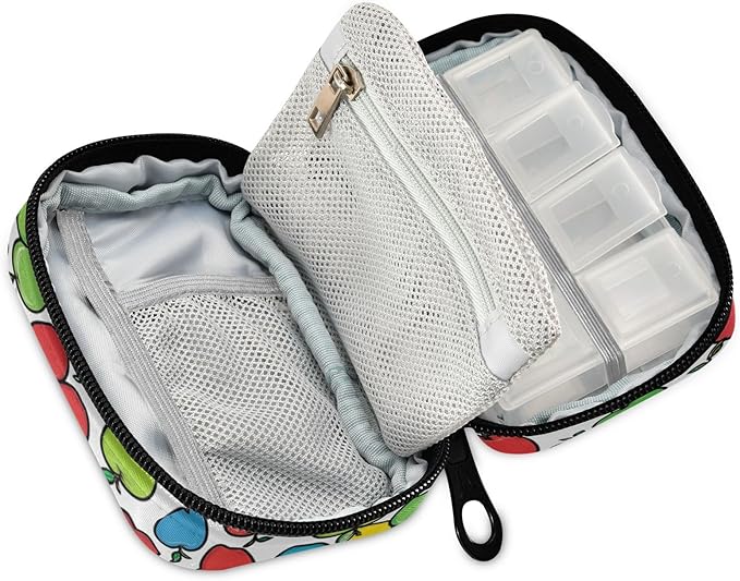 Colorful Apples Travel Pill Organizer Case Box Container Weekly Portable Vitamin Medicine Holder Storage Bag with Zipper Removable