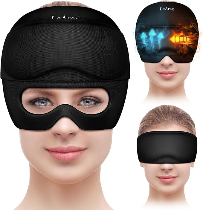 Migraine Relief Cap with Gel Eye Mask, Headache Relief Cap Ice Head Wrap Hot and Cold Therapy Hat, Gel Ice Cap for Headache Puffy Eyes Sinus and Tension Stress Relief (Black)