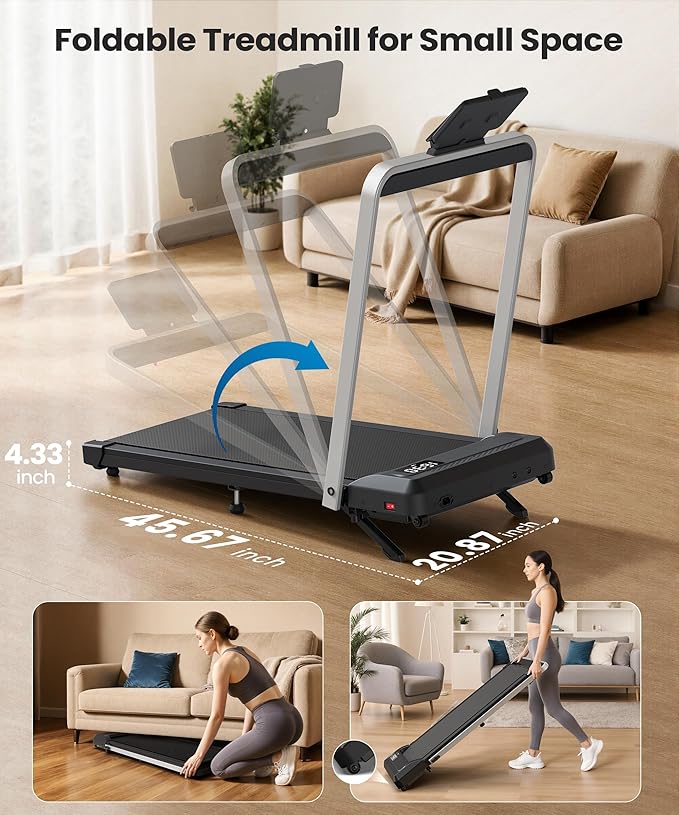 Auto Incline Treadmill with Handle, Portable Treadmill for Home with 350-400LBS Weight Capacity, 4.0HP Foldable Treadmills for Small Space, Heavyduty Walking Pad for Climb Running, Large Running Area