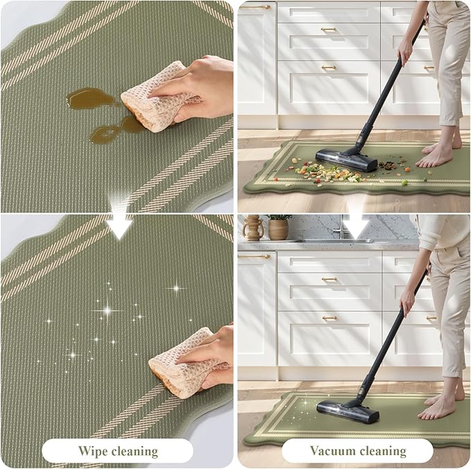 KIMODE Anti Fatigue Mats for Kitchen Floor 17"x47"+17"x29", Farmhouse Kitchen Rugs Sets of 2, Cushioned Kitchen Floor Mat Non Skid, Memory Foam Kitchen Mat for Laundry Office Sink Desk Olive Green