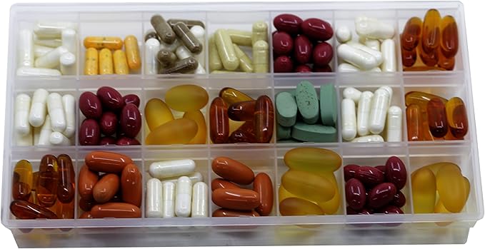 Inspirations 21 Compartments Pill Organizer Box, Medicine Remainder with Snap Lids, 7-Day AM/PM for Pills, Vitamins(6038, 21 Compartment)