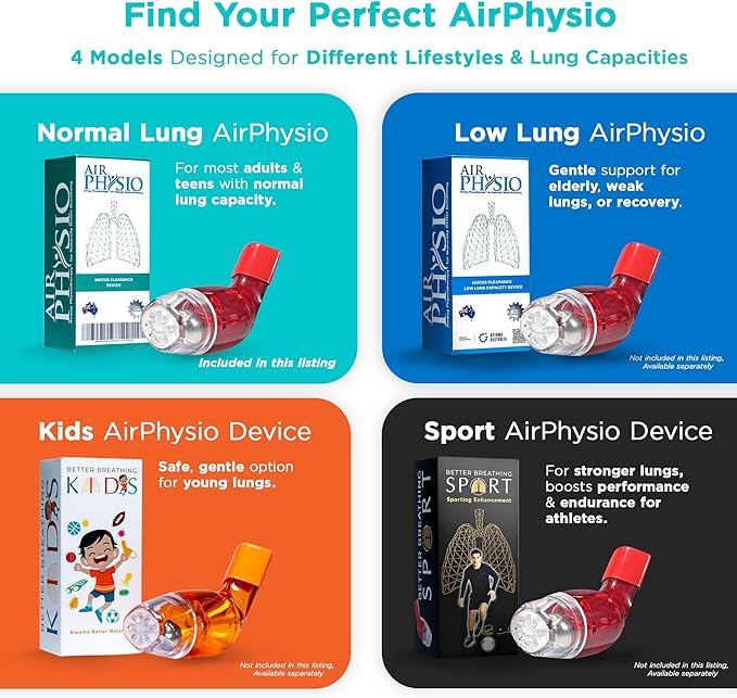 AirPhysio | Drug-Free Portable Breathing Trainer Device for Lungs | Breathe Better, Improve Lung Health & Mucus Clearance | Average Lung Capacity Device | Made in Australia