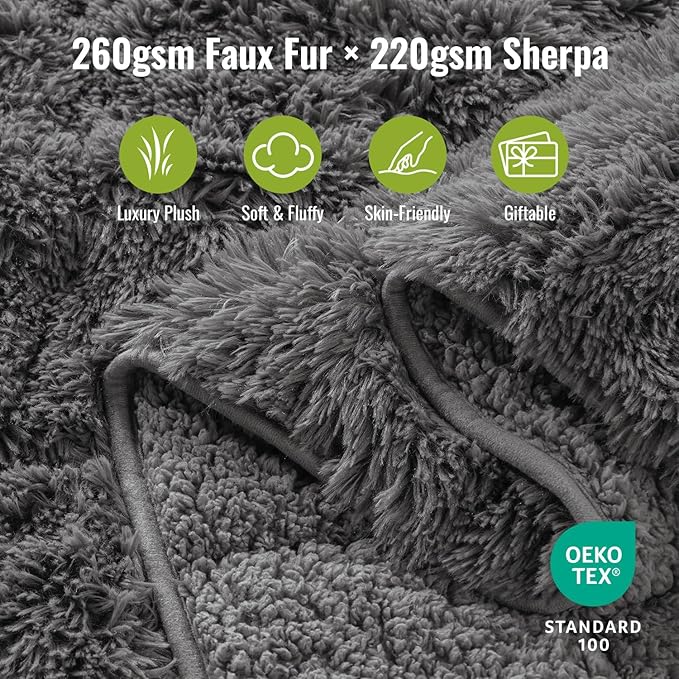 Uttermara Weighted Blanket 20 LBS Queen Size for Adults, Sherpa Fleece Weighted Blanket with Luxury Long Fur, Fluffy Cozy Warm Sherpa Plush Heavy Throw Blankets for Sofa Bed, 60 x 80 inches, Gray