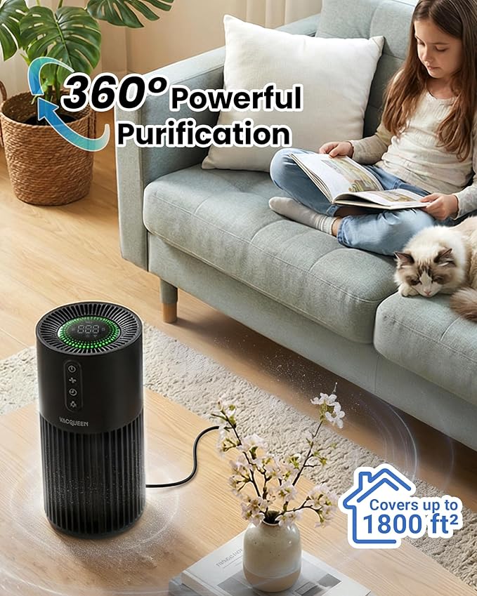 Air Purifiers for Bedroom, Smart WiFi HEPA Air Purifier for Home Pets, Timer and Alexa Control, Cover 1800 Ft², PM2.5 Monitor, Sleep Mode, Washable Filter Air Cleaner for Pet Hair Odors Smoke Dust