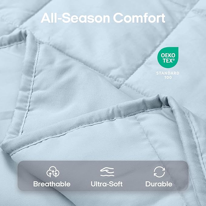ZonLi Weighted Blanket for Adults (60"x80", 20lbs, Light Blue) Queen Size High Breathability Cooling Heavy Blanket, Soft Material with Premium Glass Beads, All-Season, Easy Care