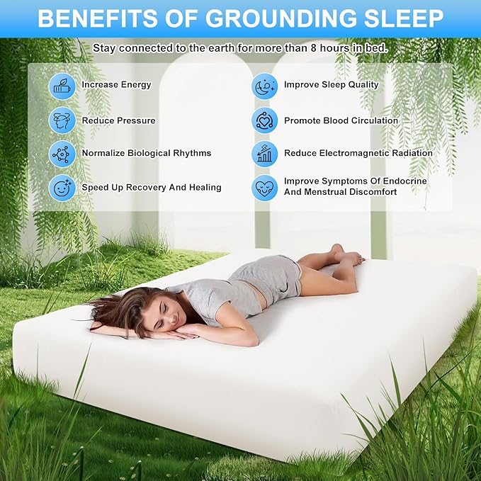 Grounding Sheets for Earthing Queen Size, Fitted Earthing Sheets Grounding Fitted Sheet for Improving Sleep, Better Working and Help with Anxiety, Organic Cotton & Silver Fiber, White